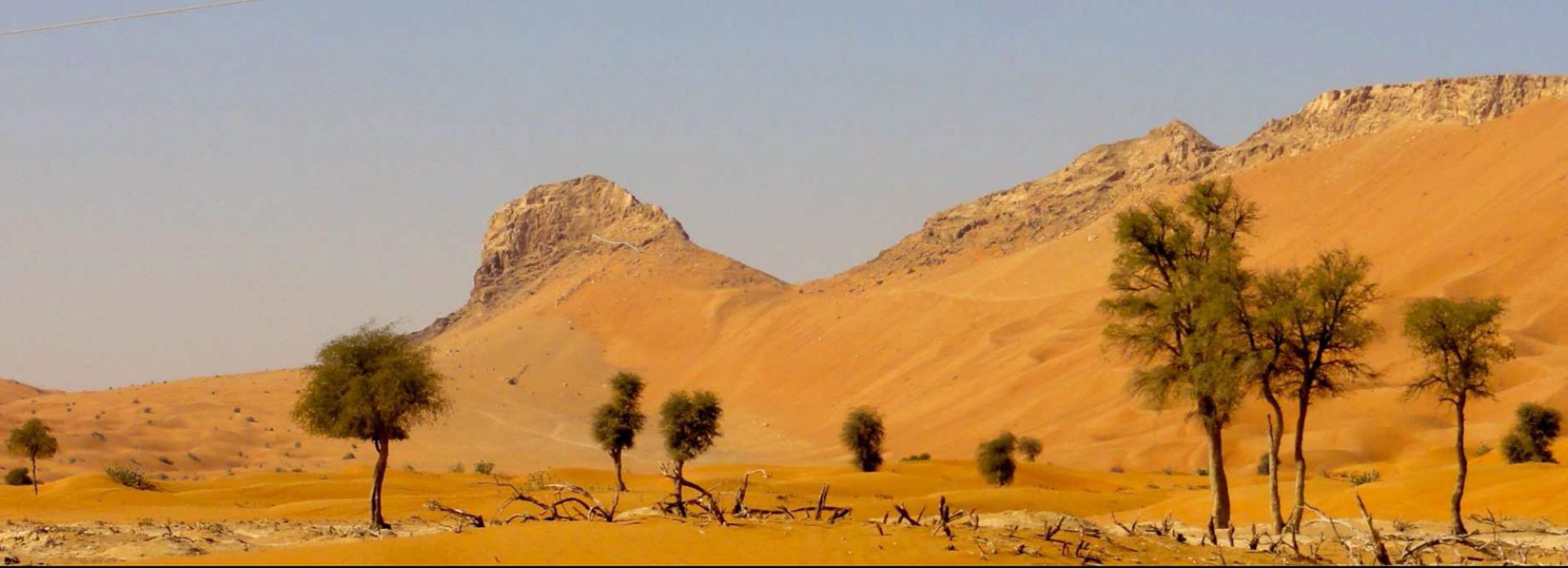 Jebel Faya. Wie der Kamm eines riesigen Reptils ragt das umgangssprachlich Fossil Rock genannte Massiv aus dem Wüstensand.