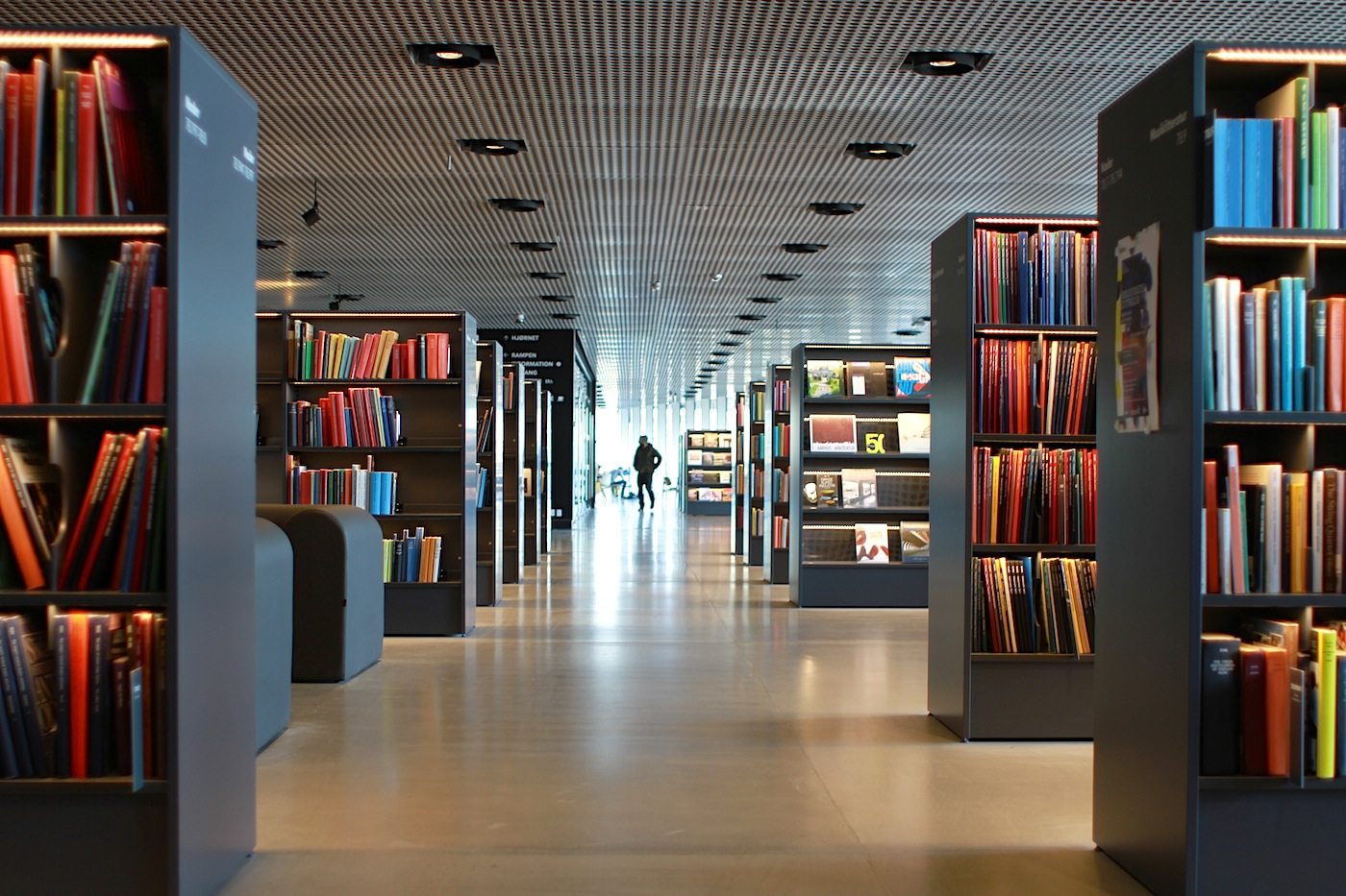 Bibliothek. Das Dokk1 ist unter anderem Bürgeramt, Bürogebäude und beherbergt die größte Bibliothek Skandinaviens.