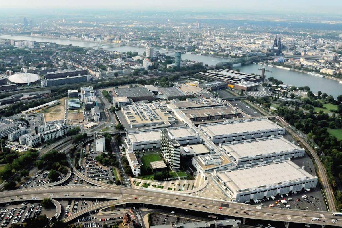 Aerial view of the Koelnmesse. 