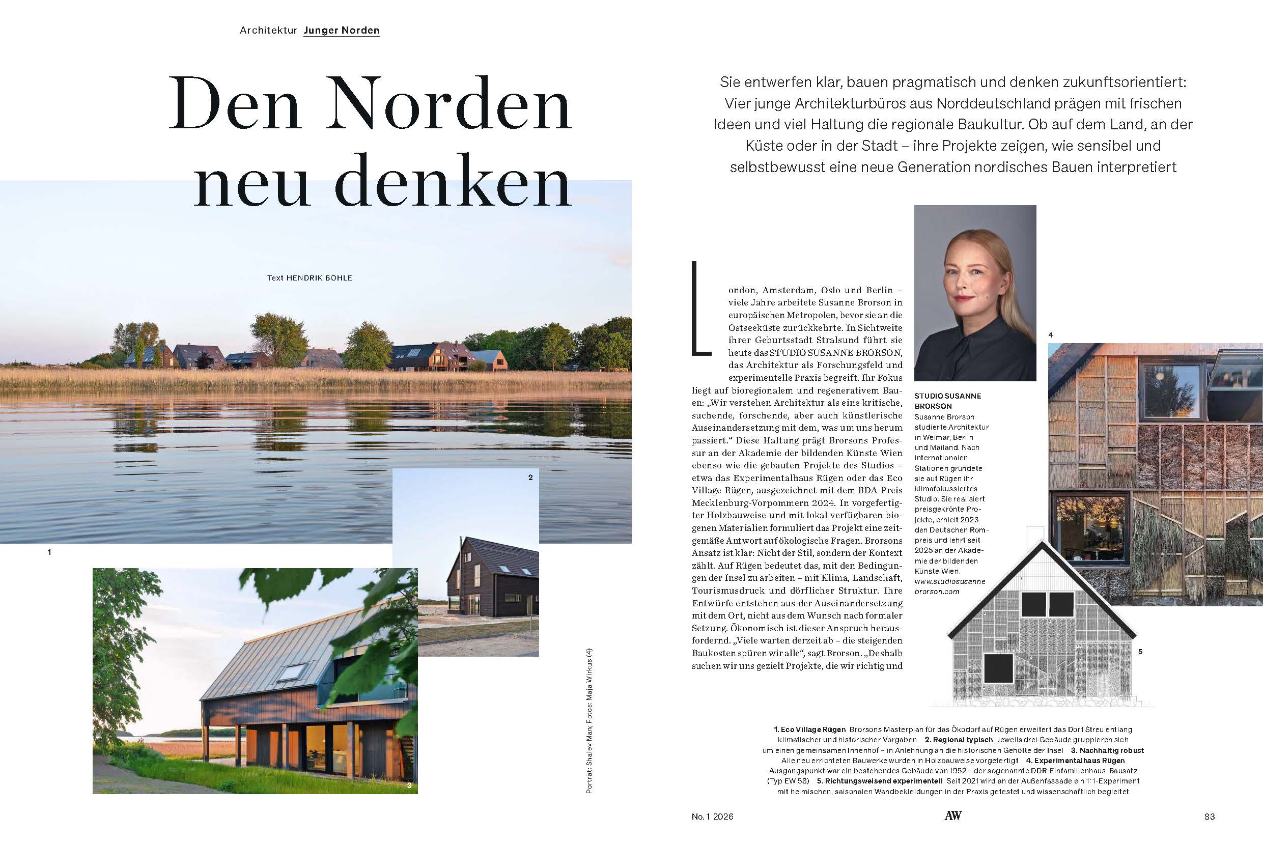 Doppelseite aus dem Feature von Hendrik Bohle für A&W Architektur & Wohnen, Ausgabe 01/2026.